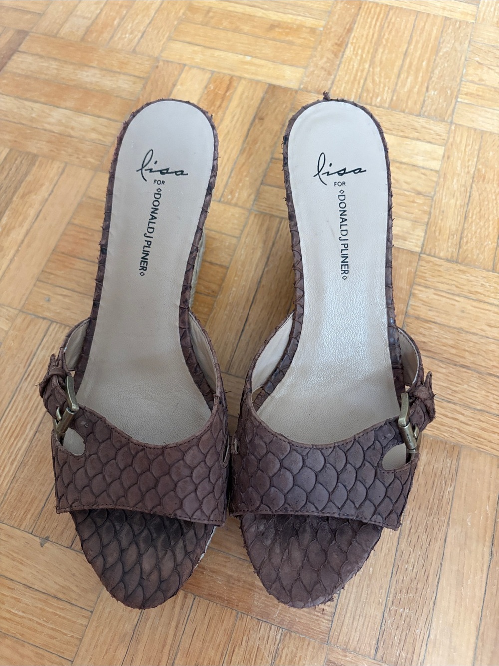 Donald J. Pliner Brown Textured Slide Sandals